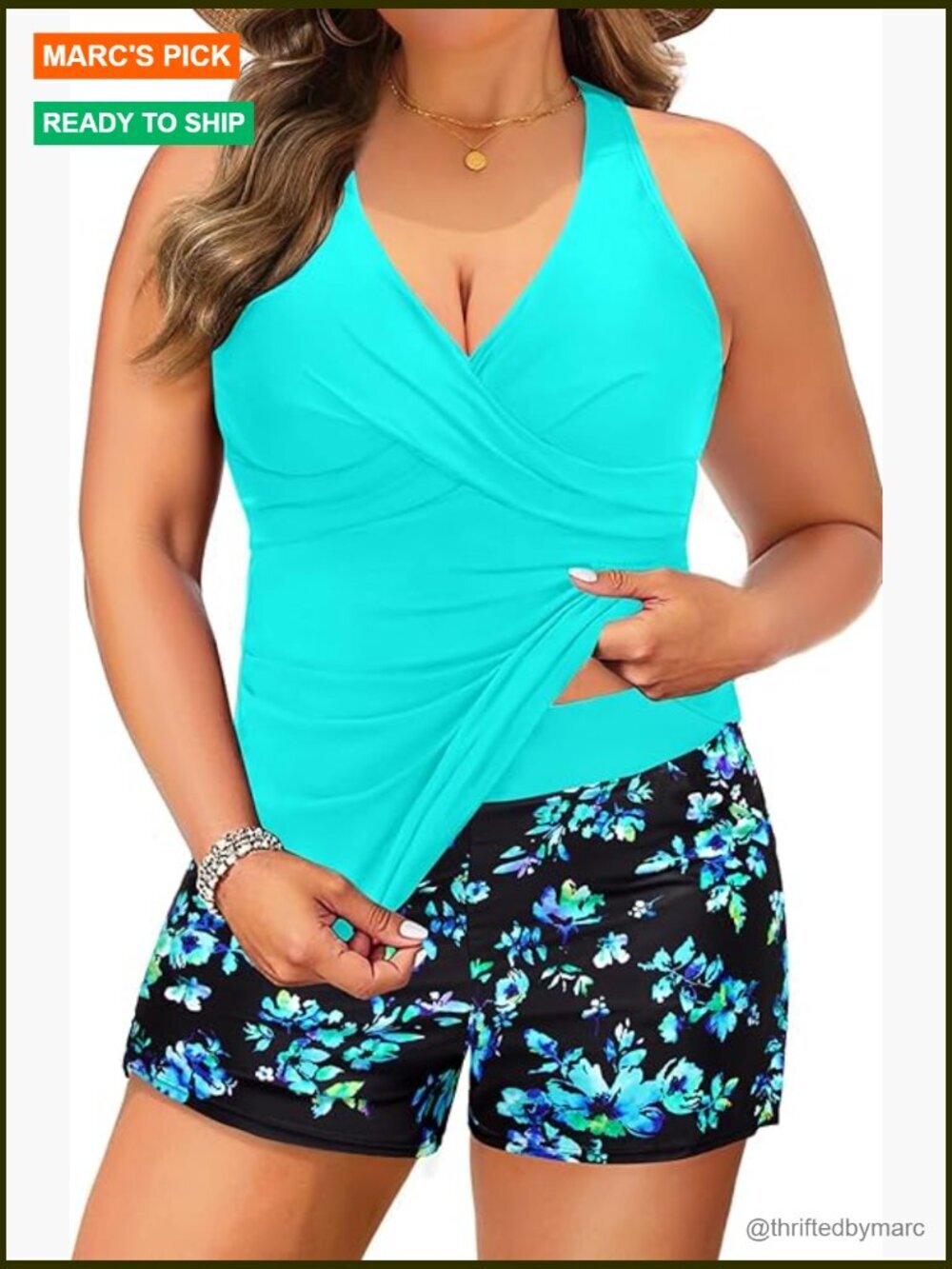 Plus Size Tankini Set - Tummy Control Two Piece with Pockets